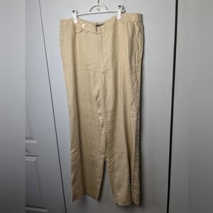 LAUREN RALPH LAUREN Devrouax 100% Linen Wide Leg Pant Size 14W Beige Color